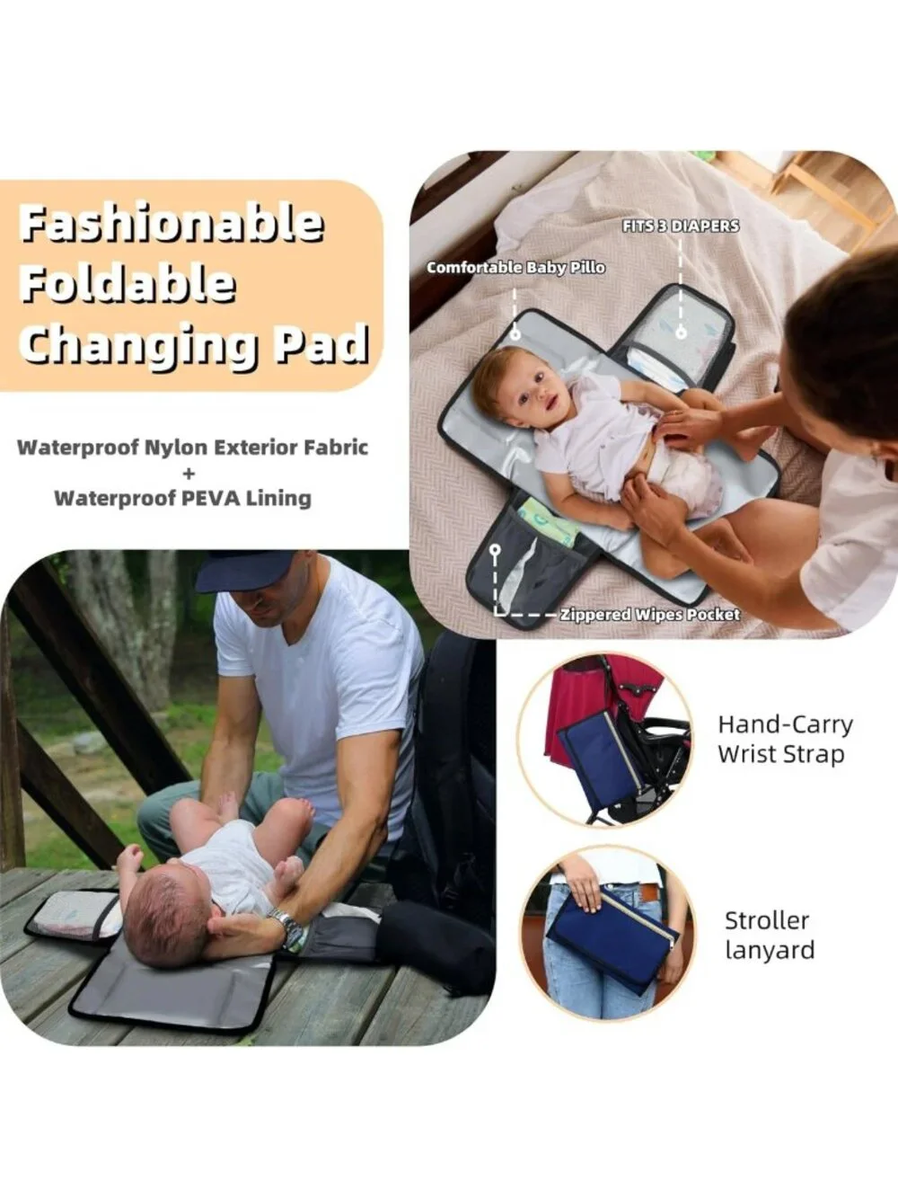 Stylish Waterproof Diaper Bag Backpack with Changing Pad & Pacifier Case - Large